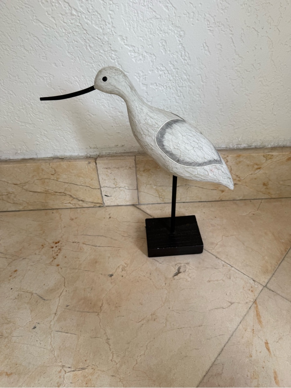Hand-Curved White Coastal Wooden Shorebird Home Decor Figurine Coastal Accent